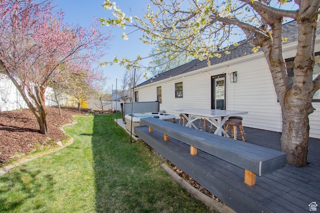 64 Winding Way, Logan, UT 84321 - rear view of property with a lawn, a wooden deck, and outdoor dining space