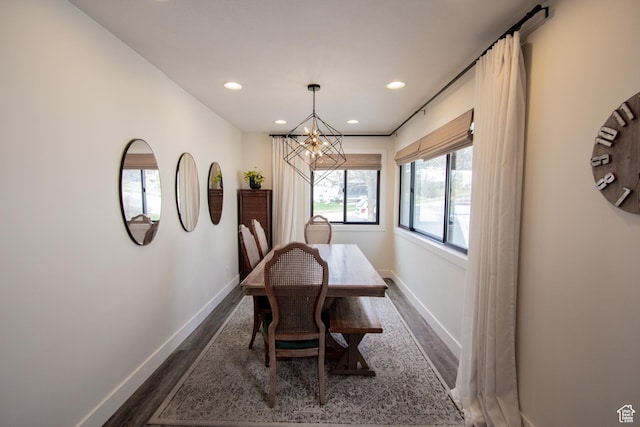 64 Winding Way, Logan, UT 84321 - dining area featuring a chandelier, dark wood finished floors, baseboards, and recessed lighting