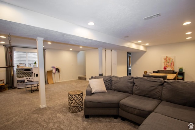 64 Winding Way, Logan, UT 84321 - carpeted living room with baseboards, visible vents, and recessed lighting