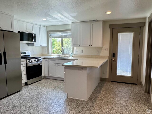 1126 E Bench View Dr N, Ogden, UT 84404 - kitchen featuring stainless steel appliances, a peninsula, a sink, and white cabinetry