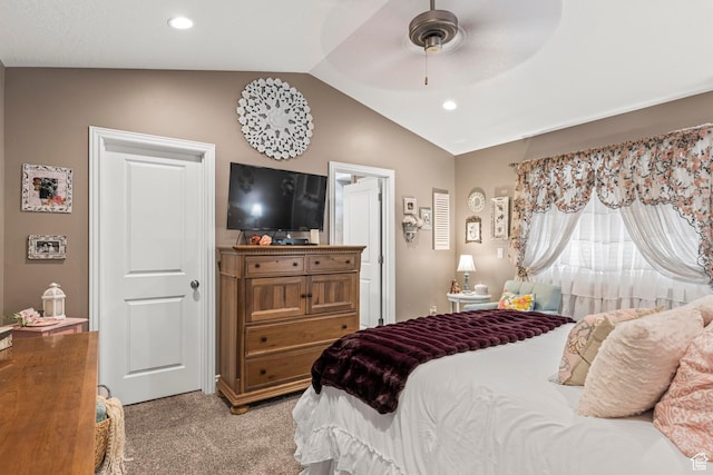 1317 N Providence Way, Tooele, UT 84074 - bedroom featuring ceiling fan, vaulted ceiling, recessed lighting, and light colored carpet