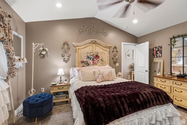 1317 N Providence Way, Tooele, UT 84074 - bedroom with recessed lighting, vaulted ceiling, carpet, and a ceiling fan