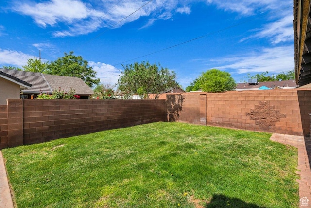 view of yard with a fenced backyard