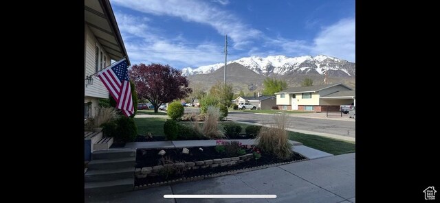 view of yard with a mountain view