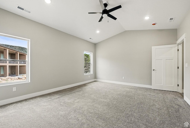 1152 E Smokey Trail Way, Cedar City, UT 84721 - empty room with a ceiling fan, recessed lighting, carpet floors, vaulted ceiling, and baseboards