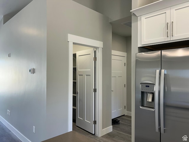1152 E Smokey Trail Way, Cedar City, UT 84721 - kitchen featuring stainless steel fridge, white cabinetry, dark wood-style flooring, and baseboards