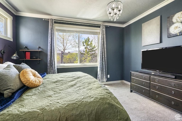 6961 W Goblin Valley Cv S, West Jordan, UT 84081 - bedroom with carpet, a notable chandelier, crown molding, and multiple windows