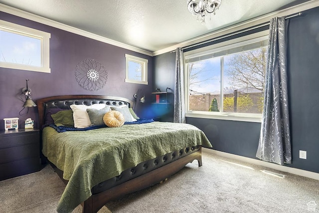 6961 W Goblin Valley Cv S, West Jordan, UT 84081 - bedroom with baseboards, crown molding, visible vents, and carpet