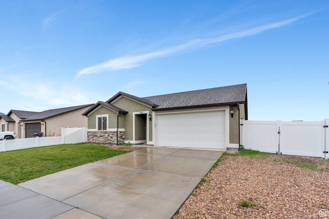 1784 S 360 W, Payson, UT 84651 - ranch-style house with a gate, fence, a garage, a front yard, and stucco siding