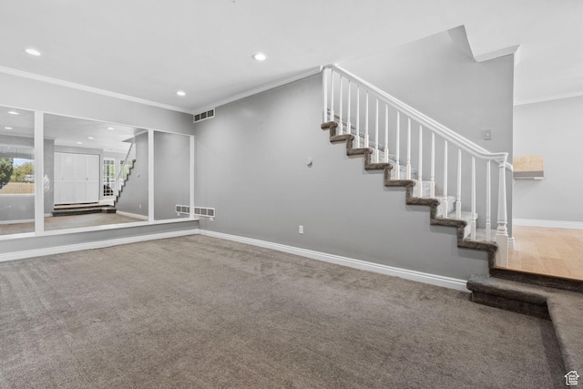 81 W Pheasantbrook Cir N, Centerville, UT 84014 - interior space featuring stairway, visible vents, and crown molding