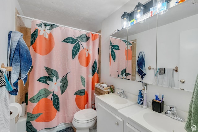 682 N 700 W, Provo, UT 84601 - full bathroom featuring shower / bath combination with curtain, toilet, a sink, and double vanity