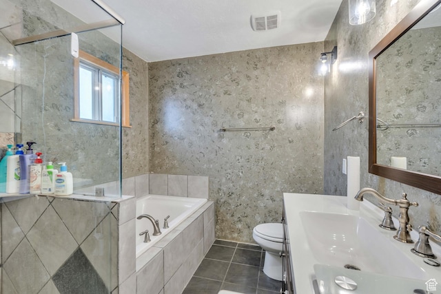 682 N 700 W, Provo, UT 84601 - bathroom with a garden tub, vanity, toilet, tile patterned flooring, and visible vents