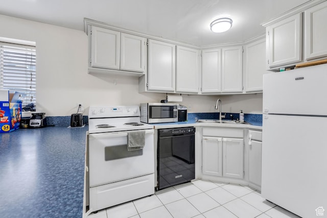 682 N 700 W, Provo, UT 84601 - kitchen with white cabinets, white appliances, a sink, and light tile patterned flooring