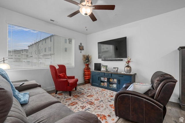 551 S 1020 W Unit 102, American Fork, UT 84003 - living area with baseboards, a ceiling fan, wood finished floors, and visible vents