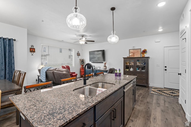 551 S 1020 W Unit 102, American Fork, UT 84003 - kitchen with open floor plan, stainless steel dishwasher, dark wood-style floors, and a sink