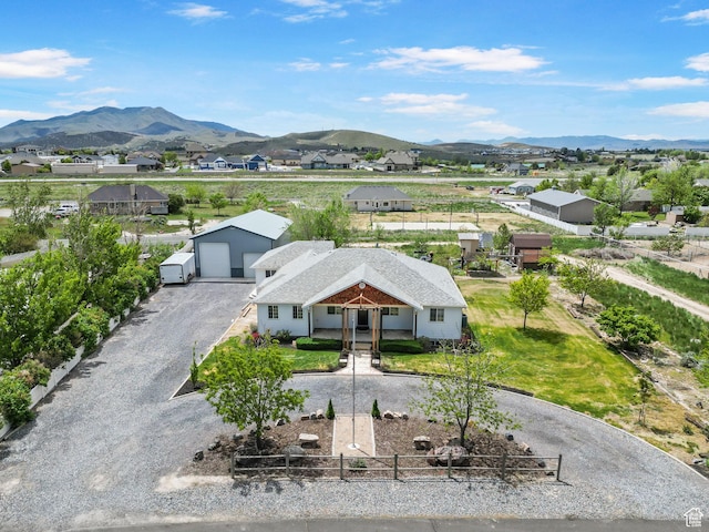 bird's eye view featuring a mountain view and a residential view