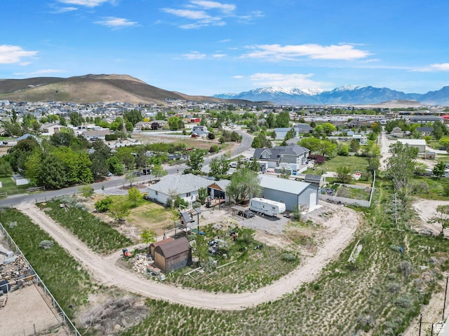 aerial view with a mountain view and a residential view