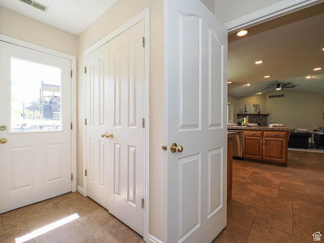 interior space with visible vents, recessed lighting, and ceiling fan