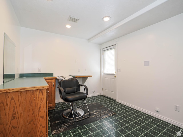 office area with recessed lighting, visible vents, and baseboards