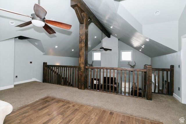 9 W Cedar Ln, Franklin, ID 83237 - bonus room with ceiling fan, baseboards, carpet flooring, wood finished floors, and recessed lighting