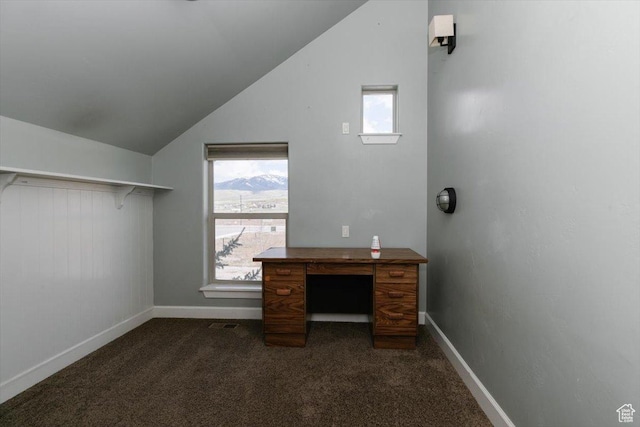 9 W Cedar Ln, Franklin, ID 83237 - interior space featuring vaulted ceiling and dark carpet