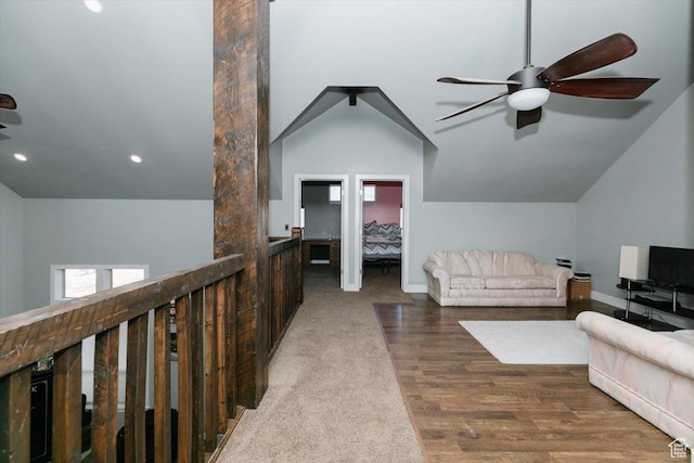 9 W Cedar Ln, Franklin, ID 83237 - bonus room featuring ceiling fan, vaulted ceiling, recessed lighting, baseboards, and wood finished floors