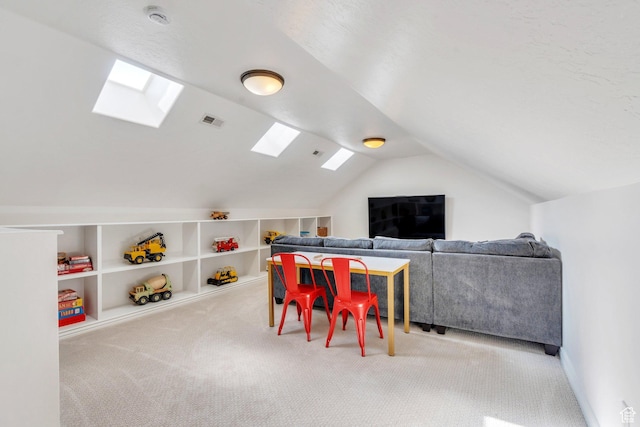 2696 W Red Robin Ct, Lehi, UT 84043 - recreation room with built in features, lofted ceiling with skylight, visible vents, and carpet