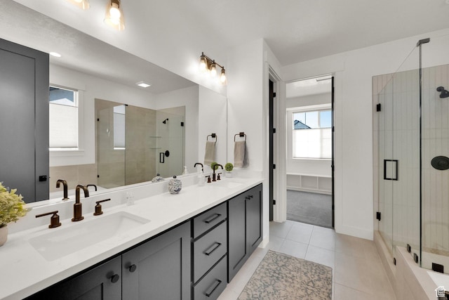 full bathroom featuring a sink, a shower stall, and a healthy amount of sunlight