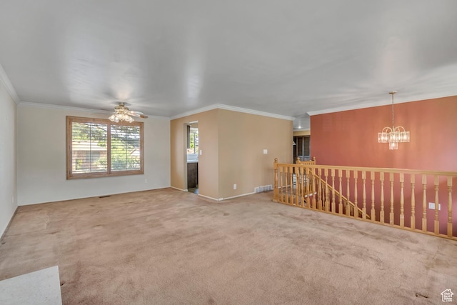 371 E 6770 S, Midvale, UT 84047 - empty room featuring a chandelier, crown molding, ceiling fan, and carpet flooring