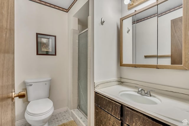 371 E 6770 S, Midvale, UT 84047 - bathroom with toilet, vanity, a stall shower, tile patterned flooring, and baseboards