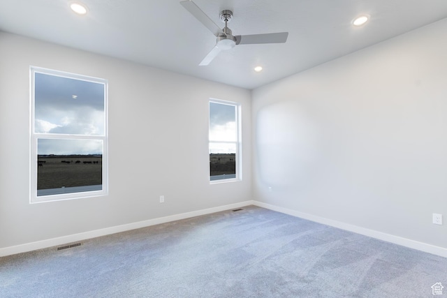 2833 W 3050 N Unit 11, Plain City, UT 84404 - carpeted empty room with baseboards, a ceiling fan, visible vents, and recessed lighting