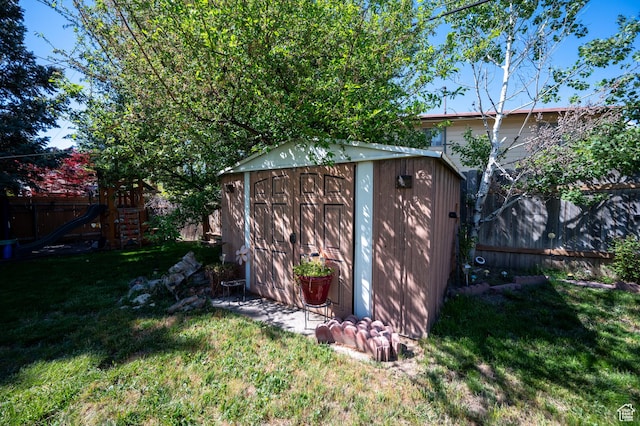 336 W 200 N, Bountiful, UT 84010 - view of shed featuring a playground and a fenced backyard