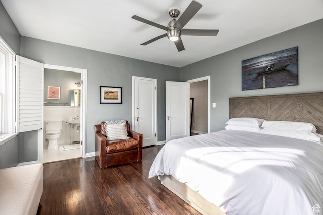 1283 E S Temple Unit 503, Salt Lake City, UT 84102 - bedroom with wood finished floors, ensuite bath, and ceiling fan