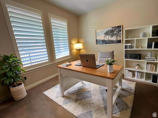 office space with carpet flooring and baseboards
