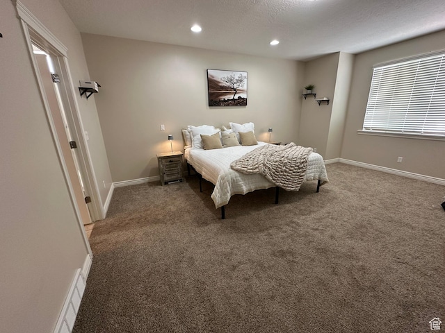 bedroom with baseboards, carpet floors, and recessed lighting