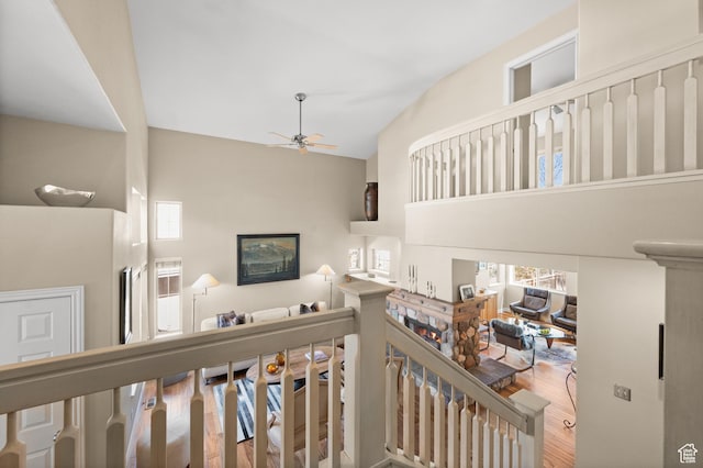 1975 Picabo St, Park City, UT 84098 - interior space with wood finished floors, a ceiling fan, and high vaulted ceiling