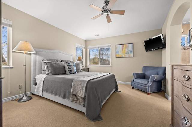 1975 Picabo St, Park City, UT 84098 - carpeted bedroom with arched walkways, visible vents, baseboards, and ceiling fan