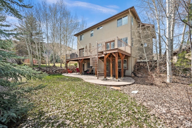 1975 Picabo St, Park City, UT 84098 - rear view of property with a patio area, stairway, stucco siding, and a deck