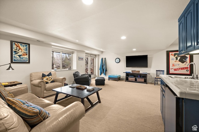 1975 Picabo St, Park City, UT 84098 - living area featuring light carpet, visible vents, and recessed lighting