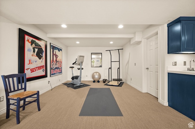 1975 Picabo St, Park City, UT 84098 - workout room with baseboards, a sink, recessed lighting, and light colored carpet