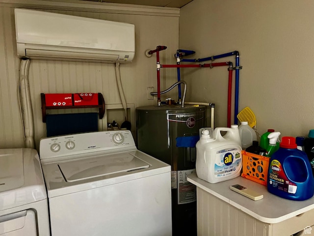 1150 W Red Hills Pkwy Unit 113, Washington, UT 84780 - washroom featuring a wall mounted air conditioner, water heater, laundry area, and independent washer and dryer
