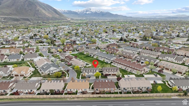 bird's eye view featuring a mountain view and a residential view