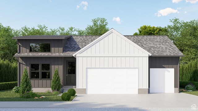 491 W 1860 N Unit 342, Tooele, UT 84074 - modern inspired farmhouse with roof with shingles, board and batten siding, an attached garage, and driveway
