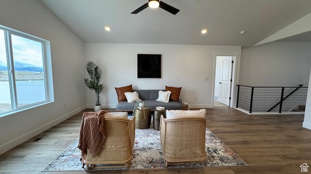 491 W 1860 N Unit 342, Tooele, UT 84074 - living room with wood finished floors, recessed lighting, ceiling fan, and lofted ceiling