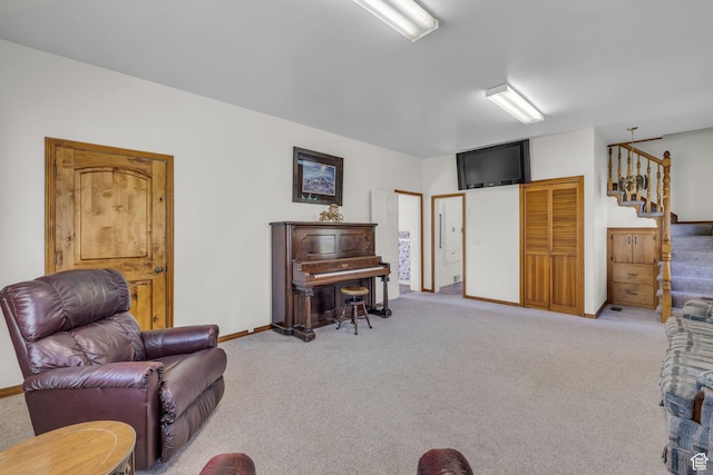 311 E 100 S, Springville, UT 84663 - living area featuring light carpet, stairs, and baseboards