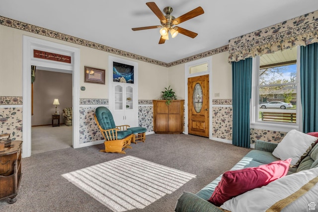 311 E 100 S, Springville, UT 84663 - carpeted living area featuring baseboards and a ceiling fan
