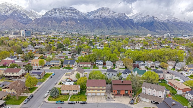 aerial view featuring a residential view and a mountain view