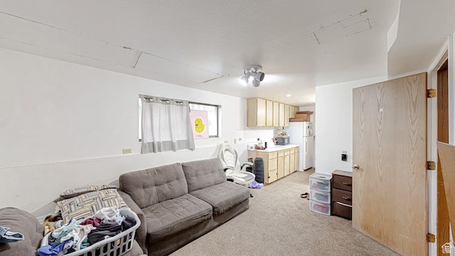 living room with light colored carpet