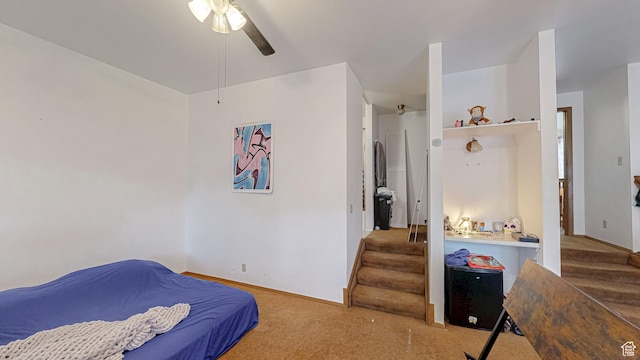 bedroom featuring carpet and ceiling fan