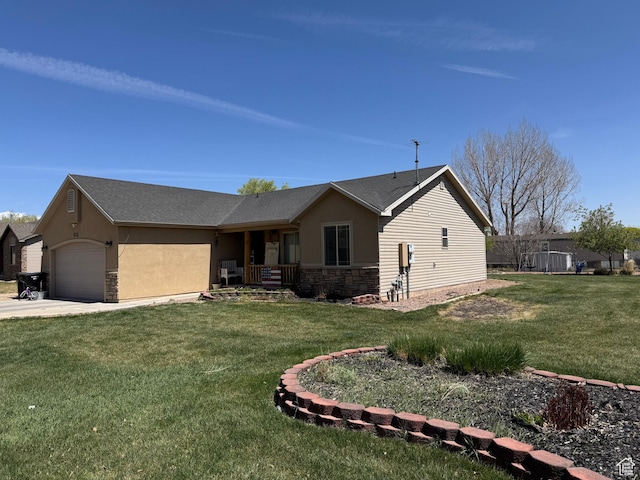 532 N 300 E, Roosevelt, UT 84066 - single story home featuring a garage, stone siding, a front lawn, and stucco siding